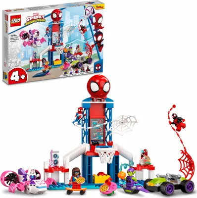 Produktbild von LEGO 10784 Marvel Spidey und seine Super-Freunde Spider-Mans Hauptquartier, Spielzeug zum Bauen mit 2in1 Spielzeugauto und Flugzeug sowie 5 Minifiguren, darunter Miles Morales, Geschenk für Kinder
