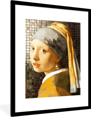 Produktbild von MuchoWow® Gerahmtes Poster Das Mädchen mit dem Perlenohrring - Gemälde - Vermeer 60x80 cm - Poster mit Schwarzem Bilderrahmen Wandposter Rahmen Foto Bilder - Wohnzimmer - Dekorationen - Prämie