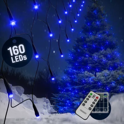 Obrázek produktu pro MONZANA® Víla světla 160 LED čistá víla světla venkovní vnitřní baterie 8 režimů opona světla dekorace Vánoční osvětlení modrá