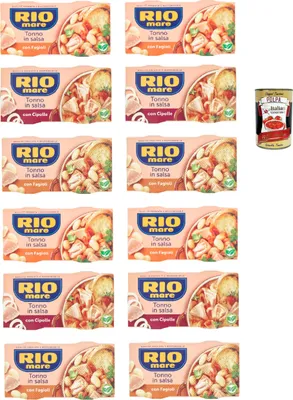 Produktbild von Rio Mare con gusto testpaket fertiggerichte Thunfisch Instant food, Tonno e fagioli, Tonno e cipolle, Tonno e piselli 24x 160g + Italian Gourmet polpa 400g