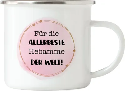 Produktbild von Für die allerbeste Hebamme der Welt Emaille Tasse Dankeschön Geschenk Geburtstag Weihnachten