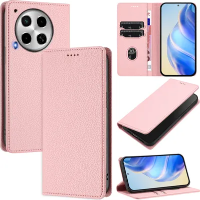 Produktbild von Litchi Leder Handyhülle für Tecno Camon 30 4G/Camon 30 5G Wallet Kartenfächer Standfunktion Hülle Pink