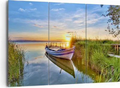 Produktbild von Bild auf Leinwand - Leinwandbild - See Boot Wasser - 165x110cm - Wand Bild - Wanddeko - Wandbilder - Leinwanddruck - Bilder - Kunstdruck - Wanddekoration - Leinwand bilder - Wandkunst - CE165x110-3950