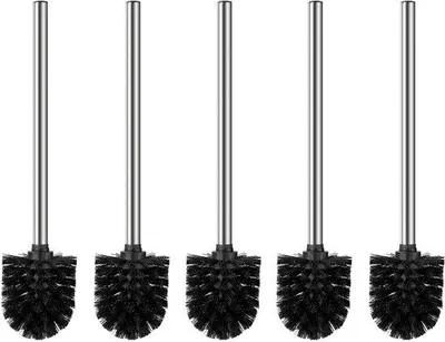 Obrázek produktu pro 5 kusů toaletních kartáčů v černé barvě – kartáče o průměru 8 cm – kartáče s rukojetí z nerezové oceli – elegantní a stylové toaletní kartáče – odnímatelné hlavice kartáčů