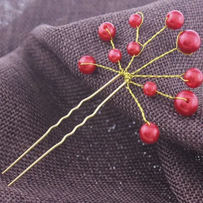 Produktbild von 3 x Haarnadel mit Perle Hairpin Rot