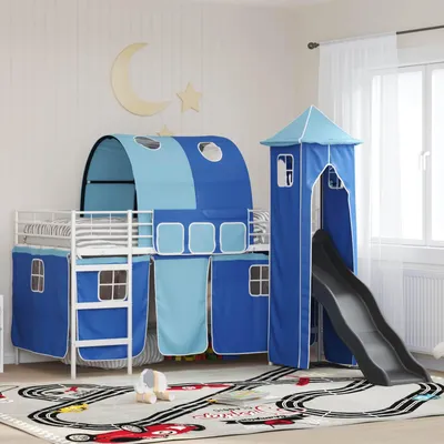 Obrázok produktu pre Maison Exclusive – Detská poschodová posteľ, biela a modrá, 100 x 200 cm, kovová