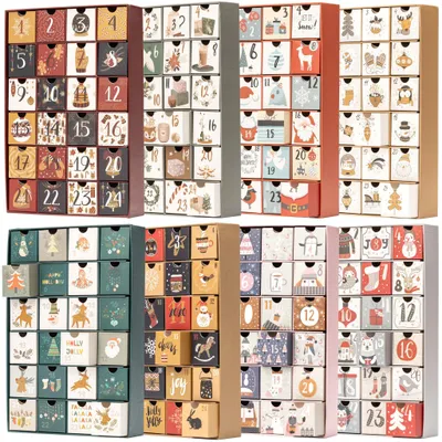 Leerer Adventskalender 24 Schubladen, wiederverwendbar, Grau