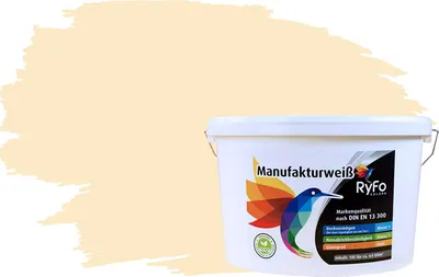 Produktbild von RyFo Colors Bunte Wandfarbe Manufakturweiß Vanilla 10l  - weitere Orange Farbtöne und Größen erhältlich, Deckkraft Klasse 1, Nassabrieb Klasse 1
