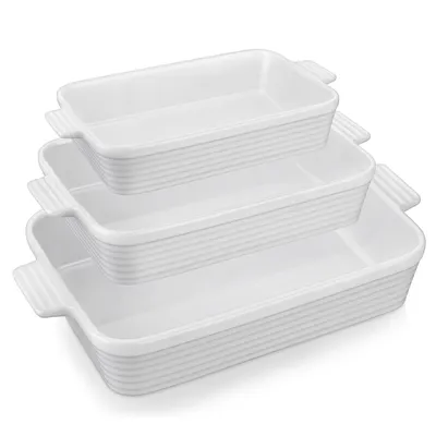 Produktbild von MALACASA Backform Set, 3-tlg Porzellan Kuchenform, Brotbackform, Auflaufform, Ofenform, weiß