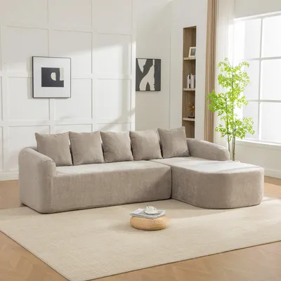 Produktbild von okwish Sofa Modulares Wohnzimmersofa 4-Sitzer Ecksofa mit Kissen und Armlehnen Schlafsofa mit rutschfestem Boden Loungesofa Chenille-Stoff Recamiere rechts Grau