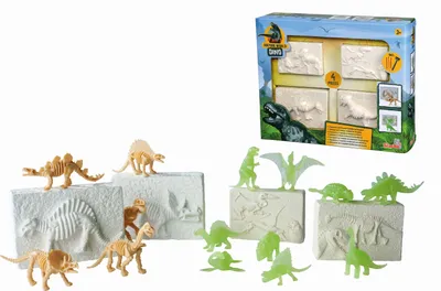 Produktbild von Simba 104342552 - Großes Dino Ausgrabungsset, 4 Dinosaurier Skelette zum Ausgraben, 2X mit Glow in the Dark Effekt, 6-8cm, mit Werkzeug, ab 3 Jahren