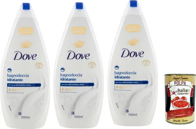 Produktbild von Dove bagnodoccia idratante, Schaumbäder Bades bath shower foam, Weichheit und Pflege 3x 700 ml + Italian Gourmet polpa 400g