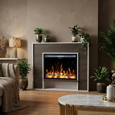 Produktbild von Garlivo Elektrokamin 'VENEZIA Weiss/ Wenge' | LED Standkamin in weiss mit Heizung (1500 W) | HxBxT: 92x110x28cm