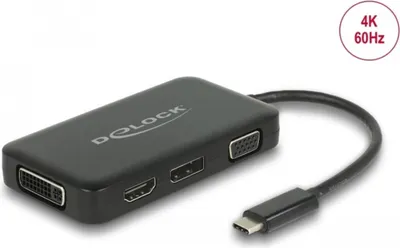 Produktbild von DeLOCK 63929, USB 2.0 Type-C, Schwarz, DVI-I, DisplayPort, HDMI, VGA, China, USB, 1,5 W