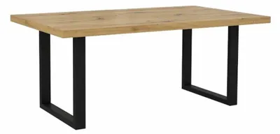 Couchtisch Artisan Eiche Optik 110 x 60 cm mit Kufengestell schwarz in Gesamtansicht von vorne.