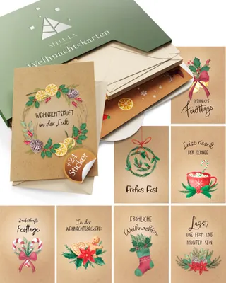 Produktbild von Weihnachtskarten mit Umschlag Set - 20 Karten Weihnachten Set - A6 Christmas Cards - Weihnachtskarte Postkarten -Weihnachtsgrußkarten Set