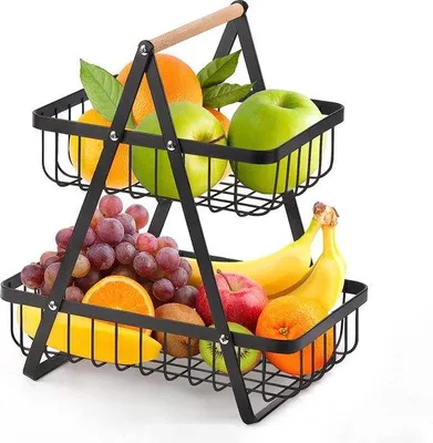 Immagine prodotto di Cestino portafrutta portatile, contenitore da cucina in metallo, cestino per il pane, contenitore per snack, nero, compatto, per l'ufficio e il bagno.