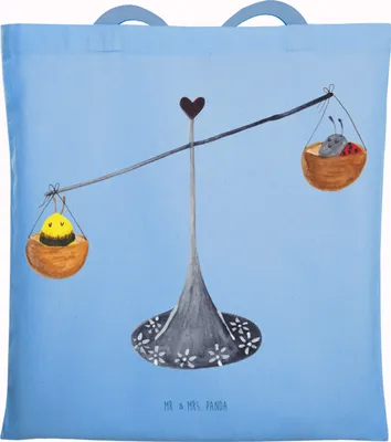 Produktbild von Mr. & Mrs. Panda Jutebeutel Sternzeichen Waage - Sky Blue - Geschenk, Hummel, Gleichgewicht, Tote Bag, Marienkäfer, Tasche, Schultasche, Biene, Shopping, Beutel