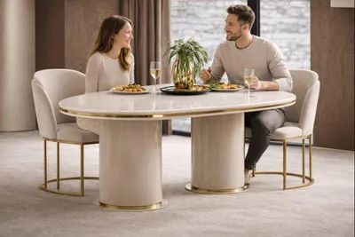 Immagine prodotto di Elegante tavolo da pranzo con dettagli dorati e design moderno