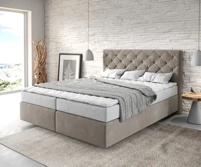 Produktbild von DELIFE Boxspringbett Dream-Great 160x200 cm Mikrofaser Beige mit Matratze und Topper