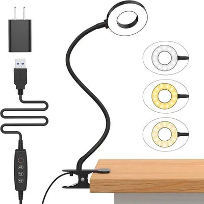 Obrázek produktu pro LED lampička na čtení s klipem, ohebným krkem, 3 barevnými režimy a 10 stupni jasu, vhodná pro děti, na čtení v posteli, černá, do kanceláří, na psací stoly nebo do studentských bytů.