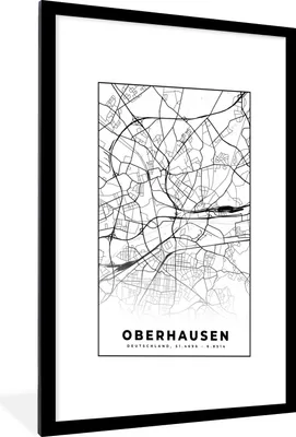 Produktbild von MuchoWow® Gerahmtes Poster Karte - Oberhausen - Stadtplan - Wegbeschreibung 60x90 cm - Poster mit Schwarzem Bilderrahmen Wandposter Rahmen Foto Bilder - Dekoration - Wandposter Wohnzimmer - Hochwertig