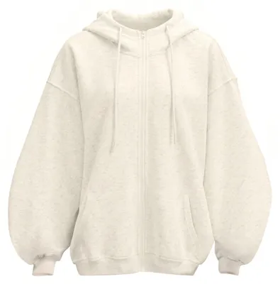 Produktbild von Damen Hoodie weiß Größe M atmungsaktiv mit Kapuze, Stehkragen und Reißverschluss