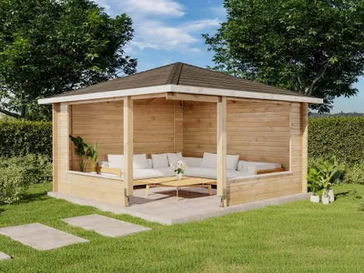 Produktbild von Alpholz 5-Eck Gartenlaube Maik-40 aus naturbelassenem Holz 400 x 400 cm mit 40 mm Wandstärke