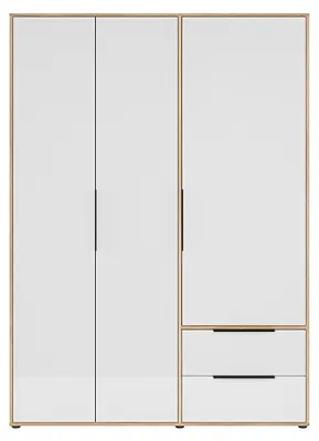 Produktbild von Furniture24 Kleiderschrank Orkney Okys831-Q344 Drehtürenschrank 144.4 X 200.1 X 59 Cm Mauvella Eiche/Weiß Glanz