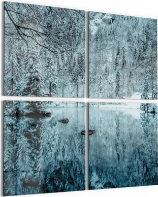 Produktbild von DEQORI Glasbild Echtglas 4x50x50 cm 'Winterspiegelung' Wandbilder XXL groß