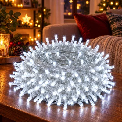 Produktbild von 50M 400LEDs 8 Modi Lichterkette Strom, Timer, Merkfunktion, LED Weihnachten Lichterkette Party Deko Licht Weihnachtsbaum Garten Beleuchtung, Weiß