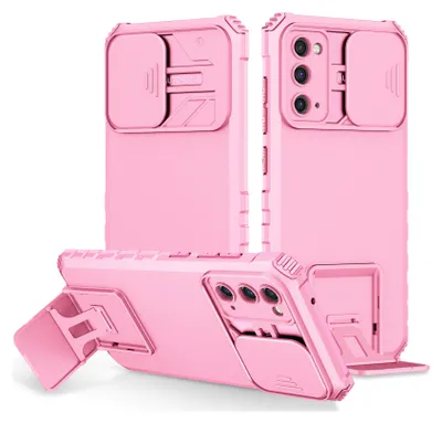 Immagine prodotto di Custodia per Samsung Galaxy S20 FE/S20 FE 5G/S20 FE 2022 a doppio strato robusta, protezione militare con kickstand e protezione fotocamera scorrevole Rosa