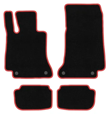 Image de Tapis de sol en moquette pour Mercedes E W213 2015- (coupé) – jeu 4 pièces, noir/rouge, sur mesure – Wielganizator CARLUX