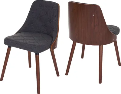 Image de lot de 2 chaises de salle à manger HWC-A75, chaise de cuisine visiteur, aspect noyer bois courbé ~ textile gris