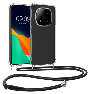 Produktbild von kwmobile Necklace Case kompatibel mit Xiaomi Redmi Note 14 Pro 5G / Poco X7 Hülle - Silikon Cover mit Handykette - Band Handyhülle Transparent Schwarz