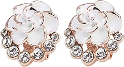 Produktbild von Frauen Pfingstrose Kamelie Blume Strass Legierung Ohrstecker Ohrringe Party Schmuck-Weiß