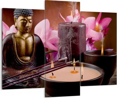 Produktbild von Bild auf Leinwand - Leinwandbild - Buddha Kerzen Religion - 130x100cm - Wand Bild - Wanddeko - Leinwanddruck - Bilder - Kunstdruck - Wanddekoration - Leinwand bilder - Wandkunst - CB130x100-2631