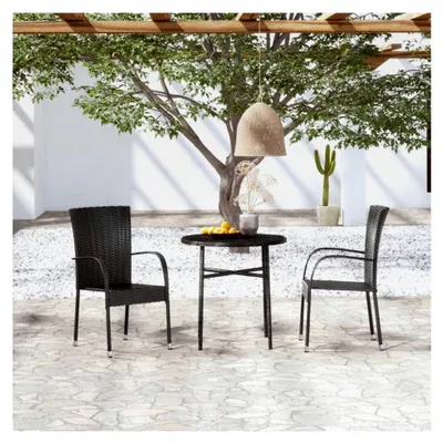 Produktbild von Garten-Esszimmer-Set, 3-teilig, Polyrattan, schwarz, für den Außenbereich