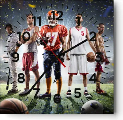 Produktbild von Wanduhr - Quadrat - Glasuhr - Sport Sportler - 40x40cm - Schleichendes Uhrwerk - Lautlos - zum Aufhängen bereit - Dekoration Modern - Wanddekoration aus Glas - C4AC40x40-3873