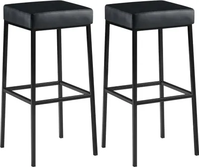 Produktbild von 2er-Set Barhocker – Hocker – Kunstlernende Polsterung, wartungsfreundlich | Farbe: Schwarz | Grundfarbe: Schwarz
