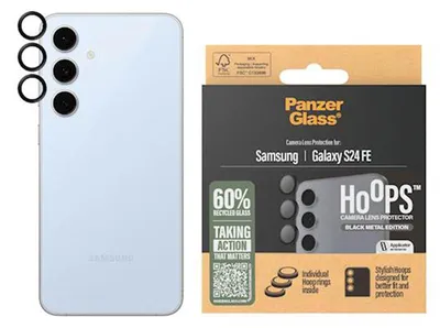 Produktbild von PanzerGlass ® Hoops® Kameraschutz Schwarz Samsung Galaxy S24 FE, Samsung, Samsung - Galaxy S24 FE 5G, Trockene Anwendung, Kratzresistent, Schockresistent, Schwarz, 1 Stück(e)