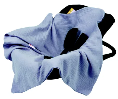 Produktbild von BabyLux Einschlagdecke Musselin 80x80 cm – Sommerdecke für Babyschale, Autositz & Kinderwagen – Atmungsaktiv & Weich – 100% Baumwolle - Jeans