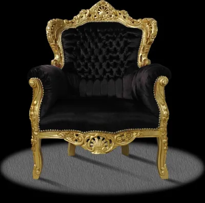 Produktbild von Barocksessel Barock Sessel Barockstuhl Armlehne Schwarz Gold Stoff Esszimmer Wohnzimmer Büro Flur Schminkstuhl Klassisch Barock Stuhl Premium Luxus