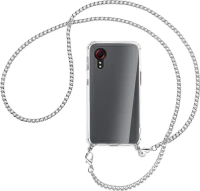 Produktbild von Handykette Backcover-Schutzhülle mit Band (Metall silberfarben) für Samsung Galaxy Xcover 5 (G525) - silberfarbene Kette