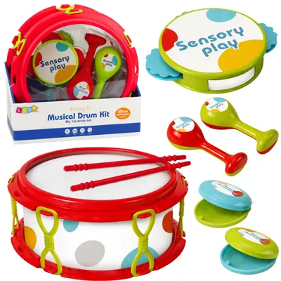 Produktbild von Musikinstrumente für Kinder, Trommel, Rasseln, Tamburin, Kastagnetten