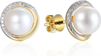 Produktbild von 585er Gelbgold Ohrstecker mit Süßwasserperlen & Diamanten 0,09 ct