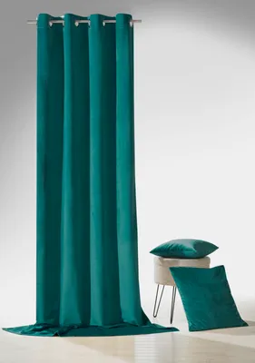 Produktbild von heimheimtexland ® Samt Deko Kissen Vorhang Velour Ösen Gardine Blickdicht Typ641 Smaragd Ösenschal