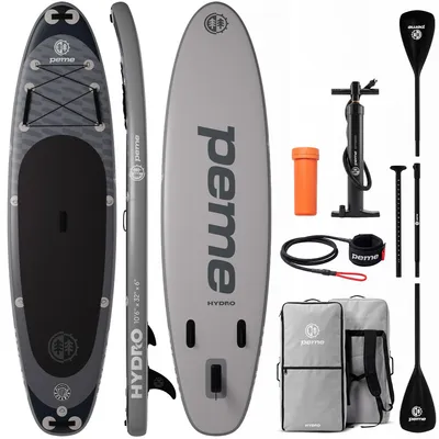 Image de Planche de stand up paddle PEME - Dark Sky - 320 cm - Pagaie double et accessoires complets, SUP, planche de surf gonflable, jusqu'à 150 kg, - Gris et noir