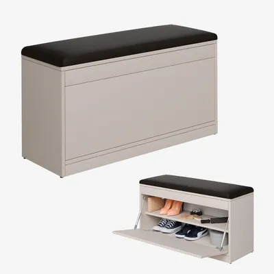 Zdjęcie produktu dla PLATAN ROOM Szafka na buty z siedziskiem 100 x 53 x 35 cm Ławka na buty KASCHMIR / BLACK komoda z siedziskiem na zawiasach
