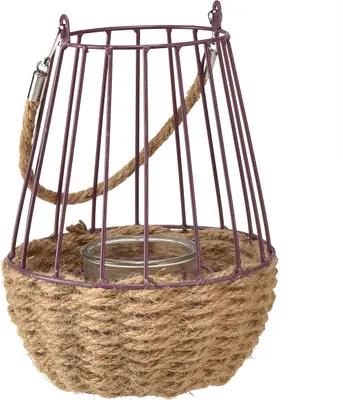 Produktbild von Windlicht mit Henkel Glas Lila Natur Ø18cm H22cm Boho Laterne Dekoration